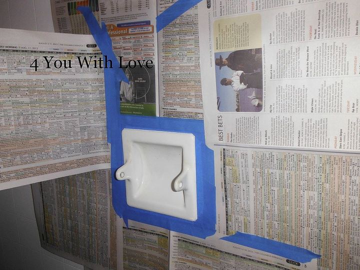 painting porcelain bathroom fixtures, bathroom ideas, diy, painting, Then to protect the surrounding area tape up some newspaper