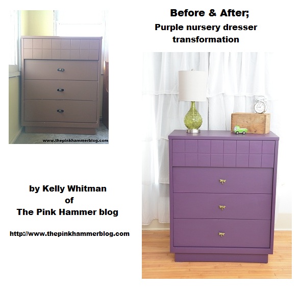 before after purple nursery dresser makeover, home decor, painted furniture, Dresser Before After