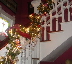 i love decorating our 1895 queen anne victorian for christmas with 12 trees, christmas decorations, seasonal holiday decor, wreaths, Another view of the front staircase