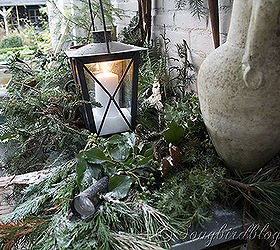christmas outdoor decor, outdoor living, seasonal holiday decor, A light dusting of snow ties all of the greens and the accessories together in this winter look