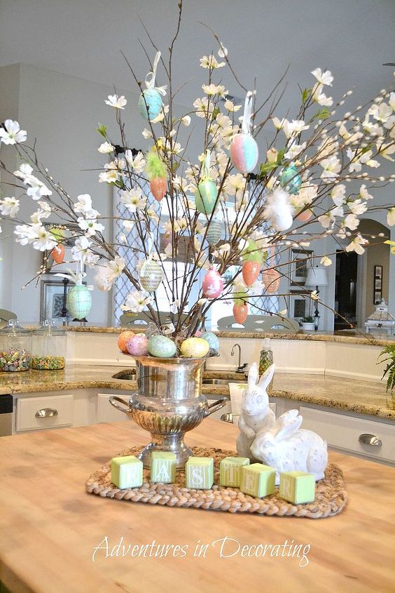 our little easter tree, easter decorations, seasonal holiday d cor, I added faux dogwood branches to our vase filled with plain branches and embellished it with Easter ornaments
