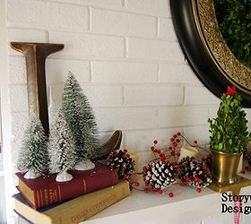 a holly jolly mantel, crafts, seasonal holiday decor, wreaths, Inexpensive bottle brush trees from Walmart flank our initial and sit atop stacked books