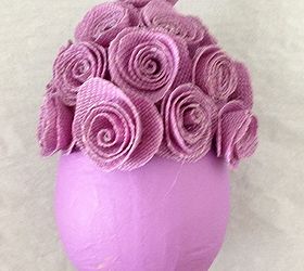 burlap spiral flowers easter egg topiary, crafts, decoupage, easter decorations, seasonal holiday decor