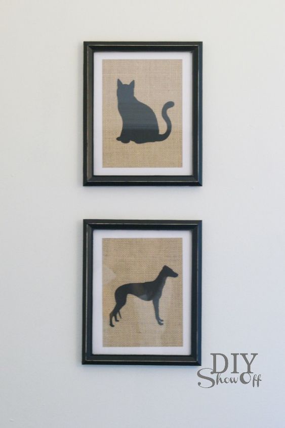 fun pet lovers craft, crafts, home decor, framed ragdoll and Italian greyhound silhouettes on burlap