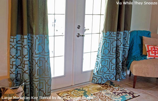 how to stencil moroccan inspired pattern ideas for curtains, home decor, painted furniture, reupholster, window treatments, Sarah from While They Snooze transformed her otherwise drab drapes into a show piece with a simple stencil technique