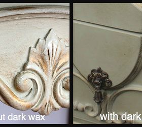 applying dark wax with a small brush, chalk paint, painted furniture
