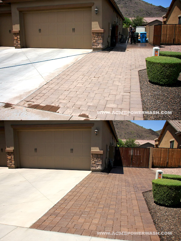 cleaning and sealing pavers, cleaning tips, concrete masonry, Paver driveway addition before and after being cleaned and sealed