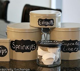 spray paint old christmas tins for pretty storage containers, chalkboard paint, crafts, Don t throw away Christmas tins just spray paint them and turn them into pretty storage containers
