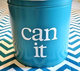 upcycled popcorn tin to teal organization container, crafts, repurposing upcycling, Then cut out or stencil a vinyl saying and adhere it to the can