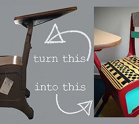 vintage school desk makeover, painted furniture, repurposing upcycling