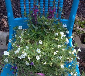 old timey chair turned planter, flowers, gardening, painting, repurposing upcycling, Happy flowers