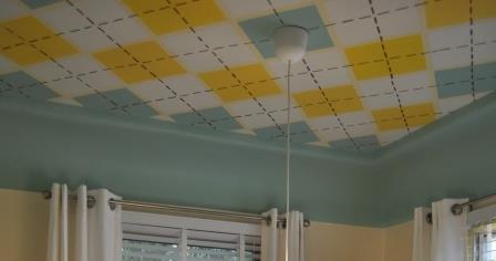 a fresh start for a breakfast nook, home decor, kitchen design, David Brandon Designs provided the unique argyle patterned ceiling with Sherwin Williams Emerald paints