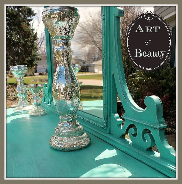 from beast to beauty custom sea glass colored antique dresser redo, painted furniture