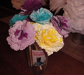 flowers i made for a friends wedding, crafts, flowers, Medium cupcake liners multicolored wrapped around craft sticks using hot glue Total cost 2 00
