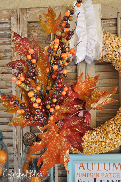 orange and aqua faux fall mantel, home decor, seasonal holiday decor, wreaths, Popcorn Wreath