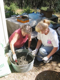 make your own concrete troughs, concrete masonry, diy, gardening, succulents, My playmate Cheryl and I get down and dirty mixing the Portland cement peat moss and perlite in 1 1 1 proportions