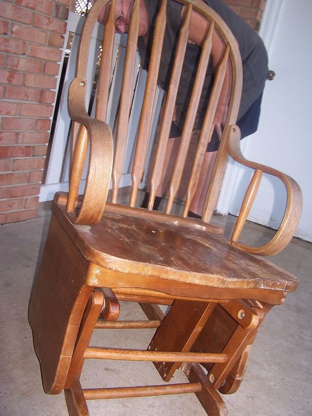 rocking chair repair and refinish, painted furniture, shabby chic, Before with the broken foundation