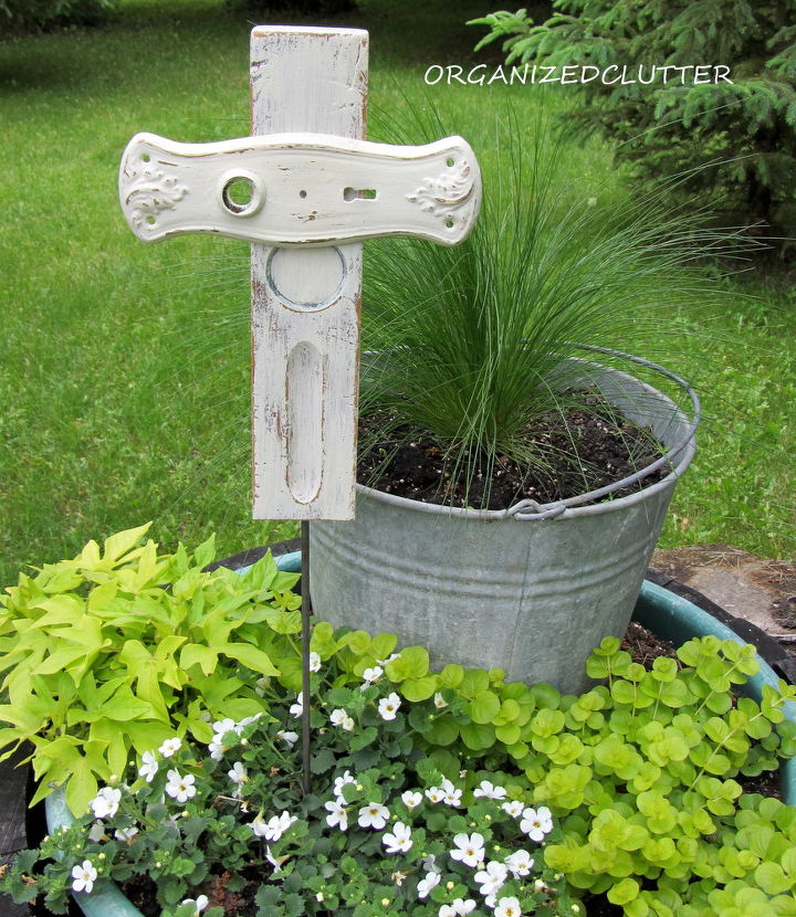 bless the blooms, crafts, gardening, outdoor living, repurposing upcycling, I added a metal dowel to the crosses to use as a stake