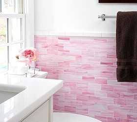 add style to your bathroom with subway tile, bathroom ideas, home decor, tiling, Designer Elissa Grayer used monochromatic white and pink subway tile to add a feminine touch to a powder room Photo Source