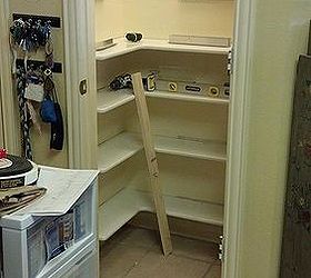 pantry remodel, You can see the L shaped aluminum brace he used to hold the shelves Smart hubby