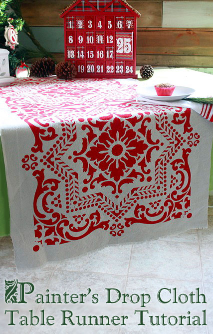 caminho de mesa festivo em estncil usando tecido e design do royal studio, Caminho de mesa de Natal com pano de pintor e stencil Lisboa da Royal Studio Design