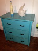 cottage beach guest bedroom, bedroom ideas, home decor, We bought this dresser at a thrift shop for 20 and refaced the drawers and painted them with a turquoise color
