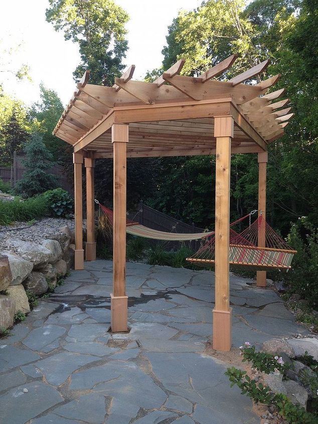 pentagonal pergola project, outdoor living, woodworking projects
