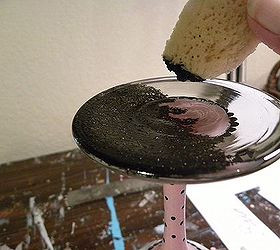 how to paint a wine glass, crafts, painting, Turn the glass over and using a sea sponge dab black paint on the bottom 2 coats allow 10 minutes to dry between applications