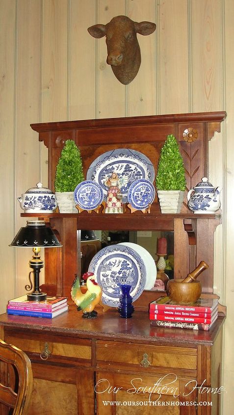 french country kitchen tour, home decor, kitchen design, kitchen island, The inside of this hutch stores my cookbook collection