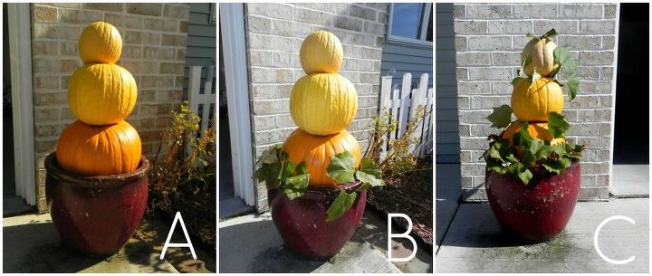stacked ombre pumpkin topiary, curb appeal, seasonal holiday decor, Dress up the topiary as much or as little as you like Which of these three is your favorite