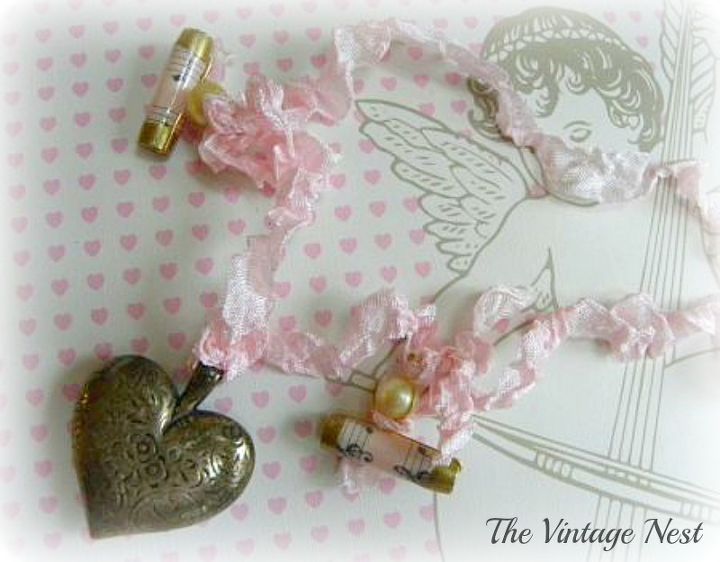valentine vintage heart necklace, crafts, valentines day ideas, vintage etched puffy heart necklace