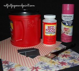 coffee canister storage, cleaning tips, craft rooms, repurposing upcycling, coffee canisters spray paint for plastic scrapbook paper Mod Podge foam or paint brush chalkboard labels Using the spray paint give it 2 good coats following manufactures directions on paint can The lids could also be painted to ma