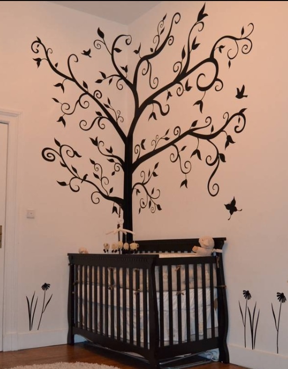 this is an example of one of my tree decals with flowers, home decor, wall decor, This tree was created for a room with 14 ceiling height
