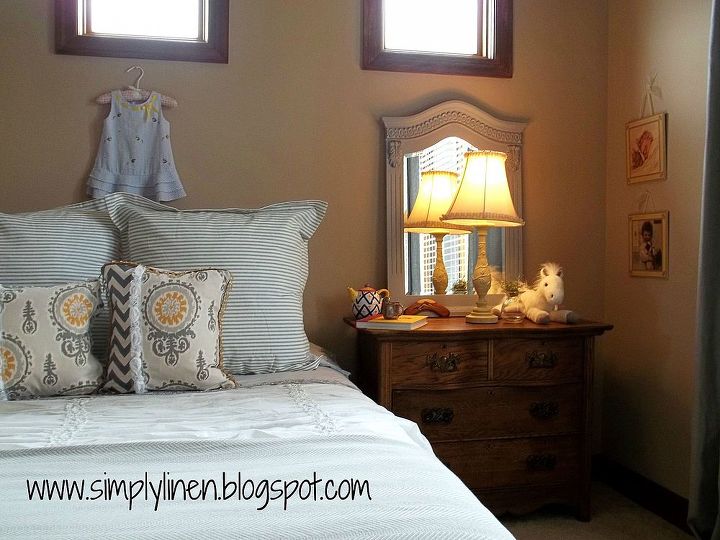 little sisters big girl bedroom reveal, bedroom ideas, home decor, shabby chic, snap shot of shabby chic bedding purchased at Target and a diy pillow with Ikat chevron
