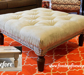 diy tufted ottoman, painted furniture, repurposing upcycling, DIY tufted ottoman from an old coffee table