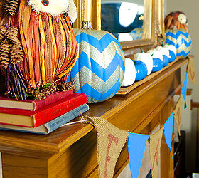 easy turquoise fall mantel, seasonal holiday decor, Fall Mantel Sideview