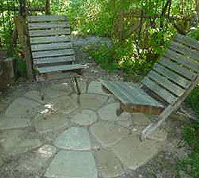 10 charming seating areas from the garden charmers, gardening, outdoor furniture, outdoor living, painted furniture, pallet, Build a patio with Flagstones