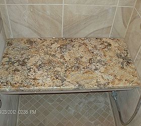 custom tile shower, bathroom ideas, tiling, Granite seat installed