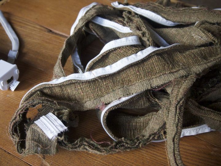 easy diy save for a tired old sofa, painted furniture, reupholster, The remains of the original covers