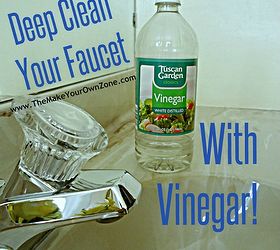 get rid of mineral deposits on your faucet with vinegar, bathroom ideas, cleaning tips, kitchen design, Vinegar is a great homemade solution to deep clean a faucet