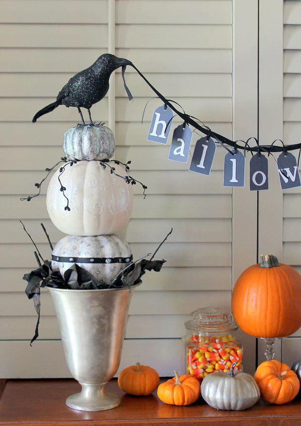 decoracion de halloween topiarios de calabaza en blanco y negro