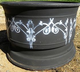 fire pit from humble beginnings, outdoor living, repurposing upcycling, Paint and stencil sure makes a country girl look hot Pun intended lol