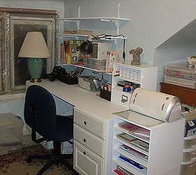 my newly redone scrap booking area, cleaning tips, craft rooms, shelving ideas, storage ideas, Finally done I am a happy scrapper Now I am findings a permanent place for everything And the nasty wire bins on the other side of the room are all cleaned up and ready for phase 2