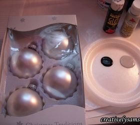 snow leopard ornaments tutorial, christmas decorations, crafts, seasonal holiday decor, The supplies All you need is a package of ornaments I got mine at the Dollar Tree some acrylic light grey paint some acrylic black paint 2 sizes of flat paint brushes and a detail brush