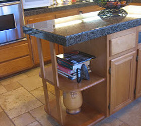 how to add legs to a kitchen island, countertops, kitchen design, kitchen island, woodworking projects, When we took the bookshelves out we needed to support the counter top so we placed a piece of wood underneath throughout the whole process