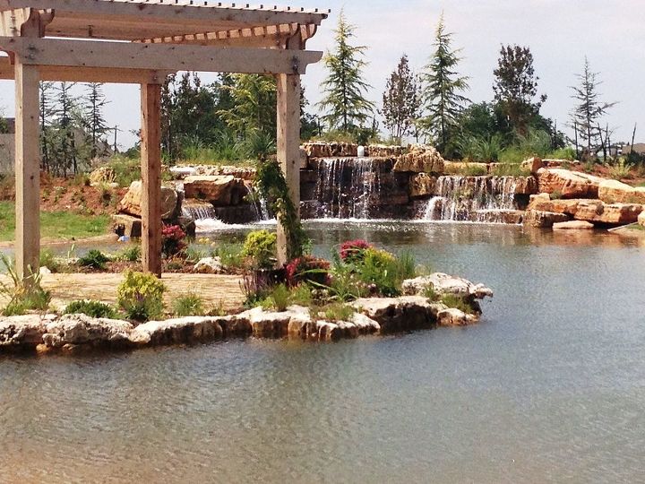 water gardens ponds and water features in oklahoma, landscape, outdoor living, ponds water features, Large Pond and Waterfall