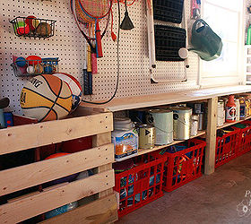 organized garage and workshop, garages, organizing, storage ideas, Storage built into sides of garage for paint and kid s toys