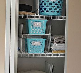 this hack will keep your linen closet organized for good, closet, shelving ideas, If you re feeling cheeky you can use your zap straps and dividers to create quick and easy mini shelves within your bigger shelves This is perfect for baskets or smaller items