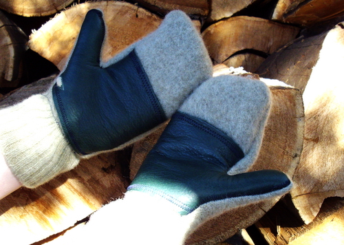 how to make warm chore mittens from a felted sweater, The mittens fit