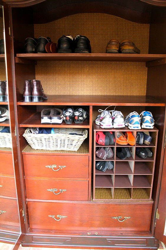 turn an old television armoire into a shoe cabinet, kitchen cabinets, painted furniture, This shows the finished product